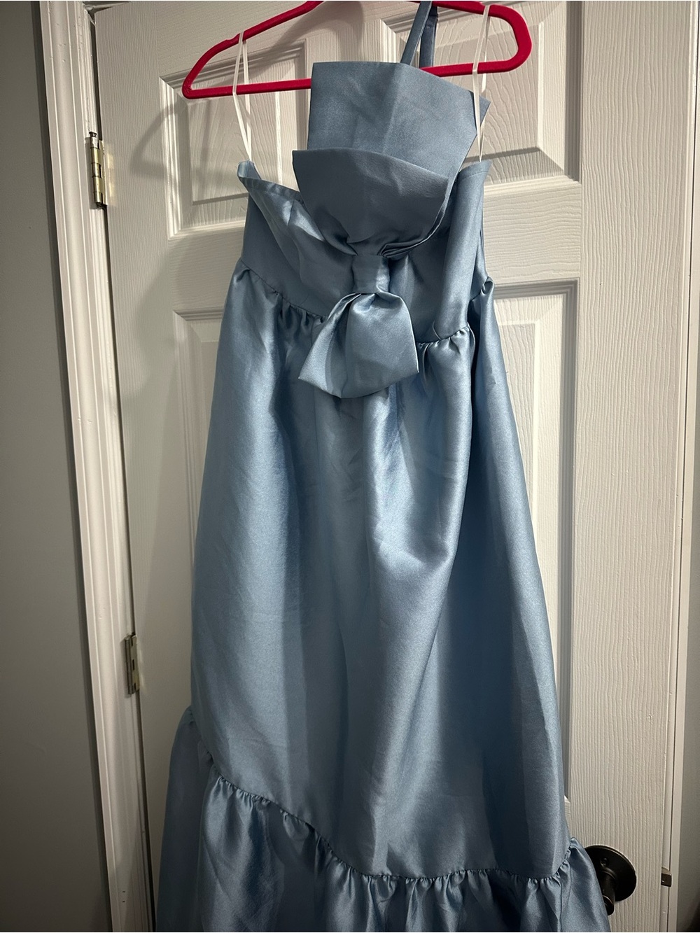 Petal & Pup Light Blue Satin Halter Dress with Bow